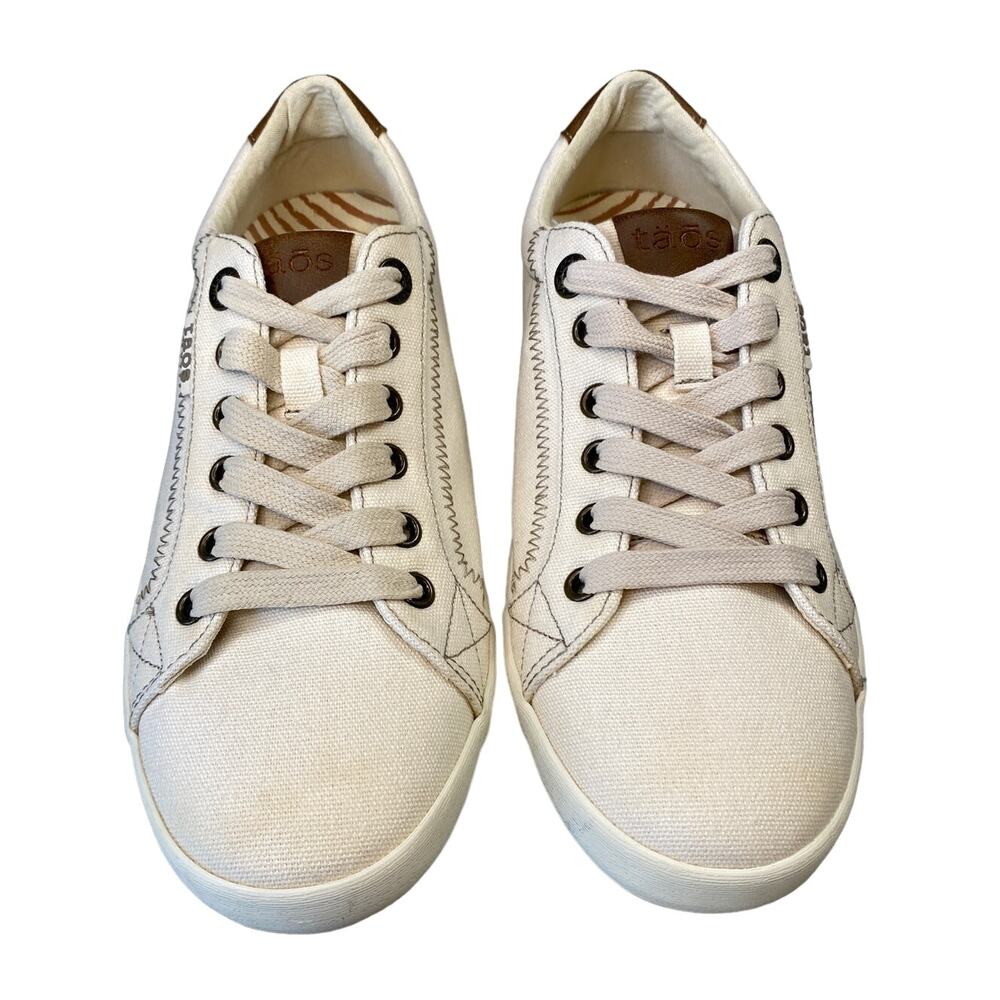 Taos Women's Star Burst White Canvas Sneaker Shoes Sz 9.5 Curves & Pods Footbed